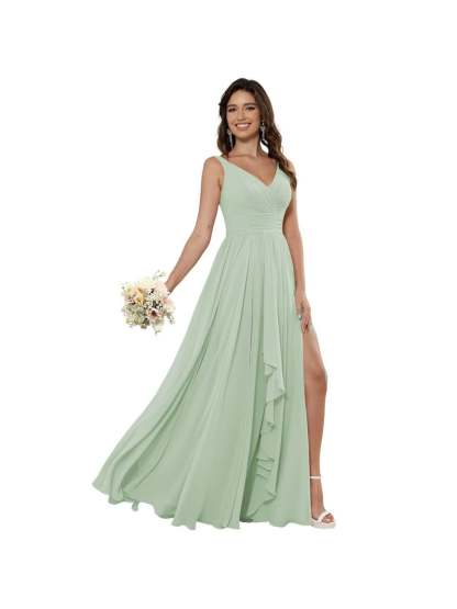 V-Neck Sleeveless Floor-Length Princess Chiffon Bridesmaid Dress in A-Line