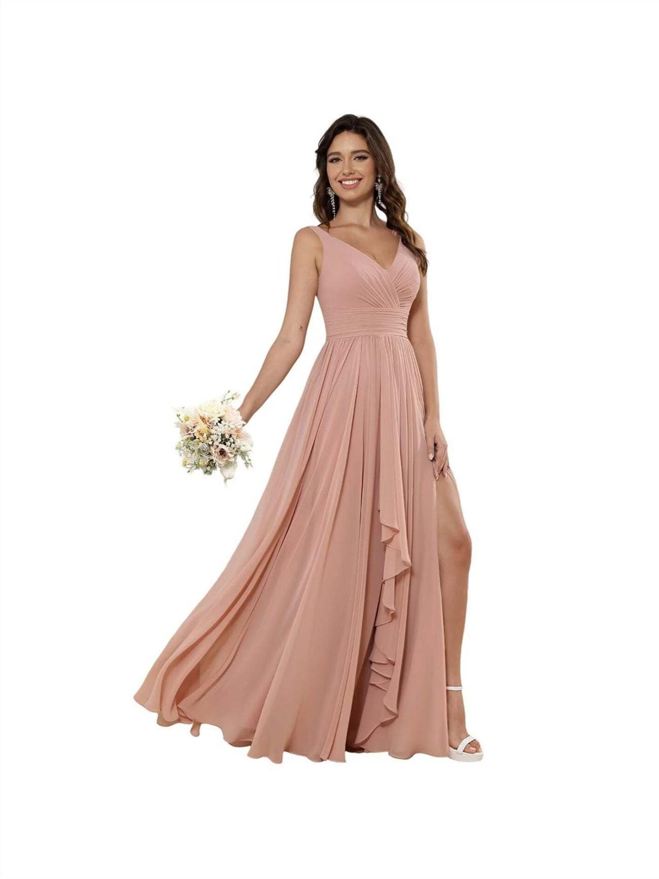 V-Neck Sleeveless Floor-Length Princess Chiffon Bridesmaid Dress in A-Line