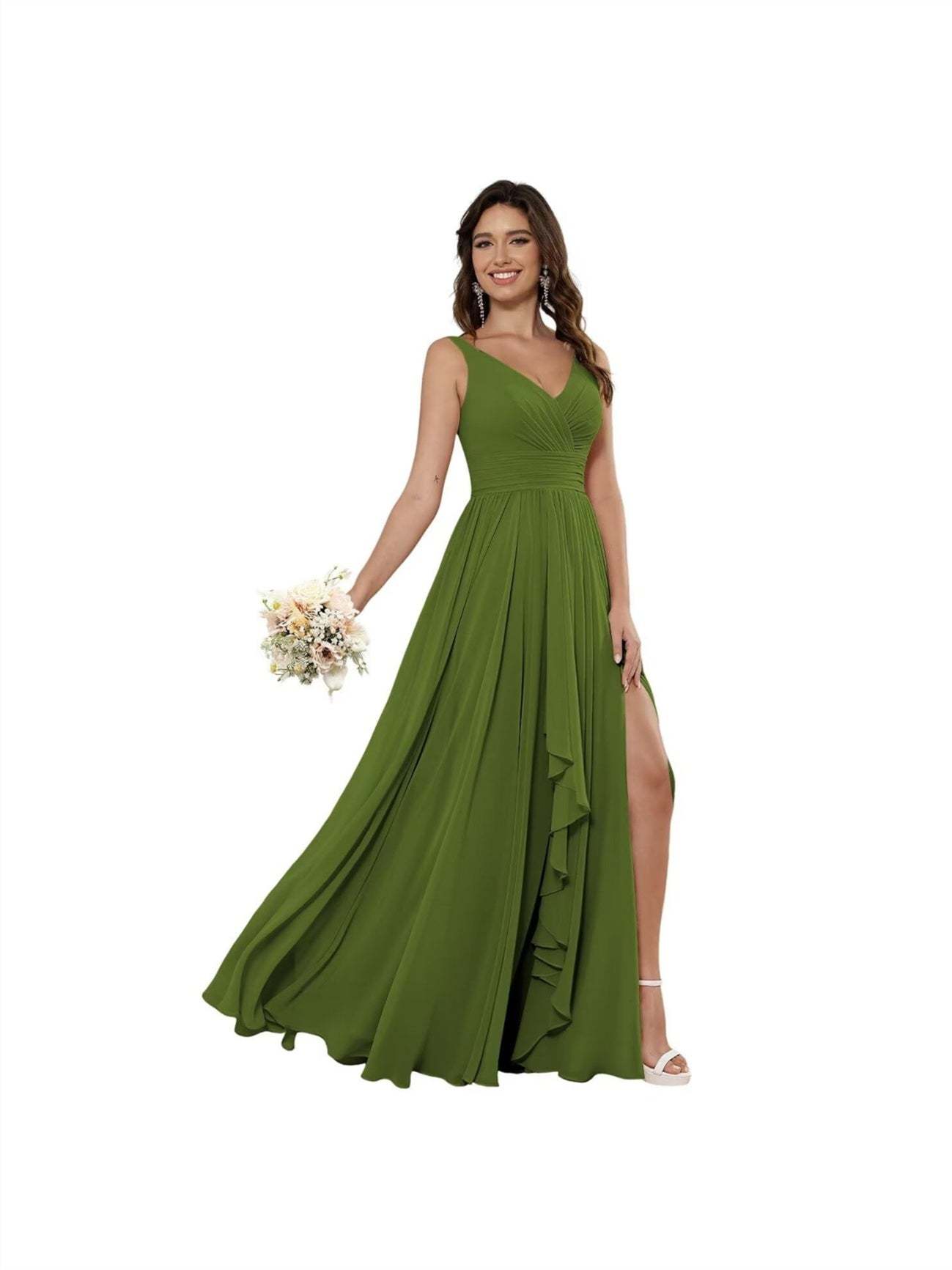 V-Neck Sleeveless Floor-Length Princess Chiffon Bridesmaid Dress in A-Line