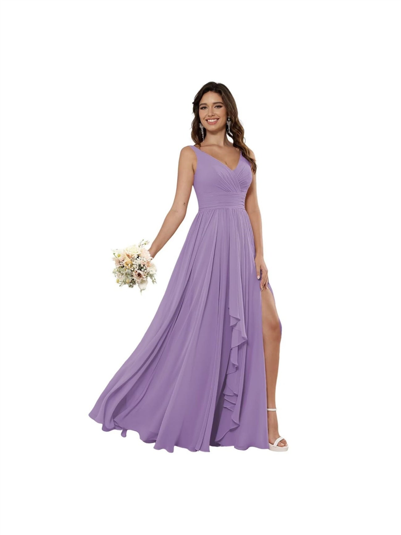 V-Neck Sleeveless Floor-Length Princess Chiffon Bridesmaid Dress in A-Line