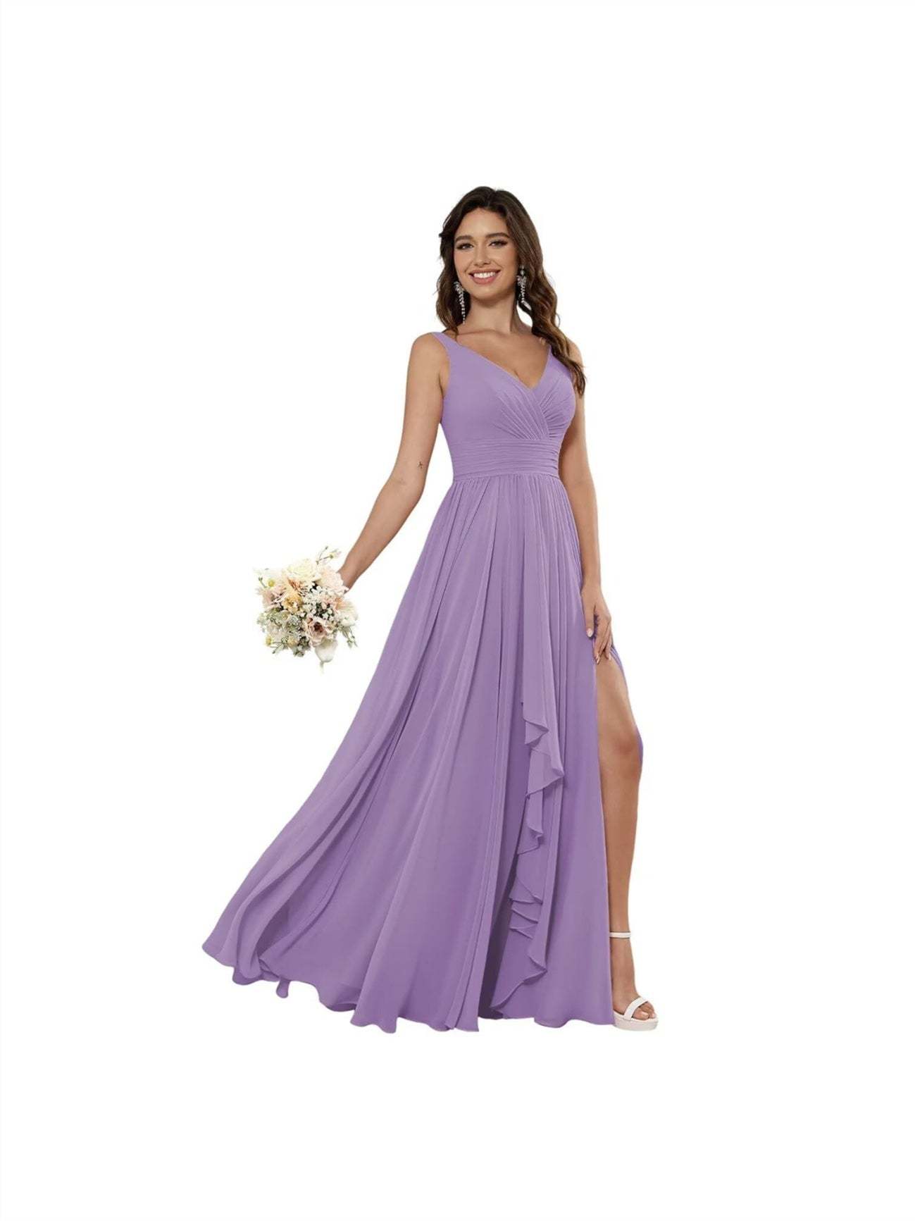 V-Neck Sleeveless Floor-Length Princess Chiffon Bridesmaid Dress in A-Line