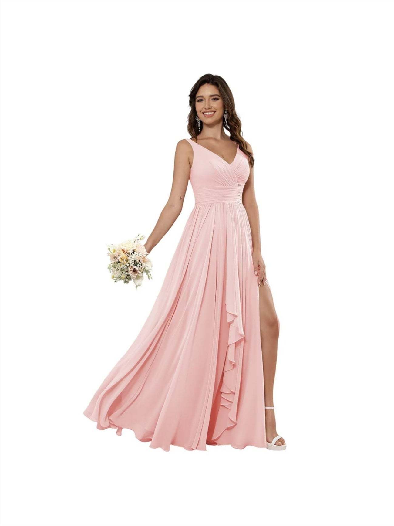 V-Neck Sleeveless Floor-Length Princess Chiffon Bridesmaid Dress in A-Line