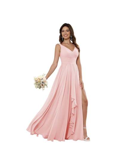 V-Neck Sleeveless Floor-Length Princess Chiffon Bridesmaid Dress in A-Line