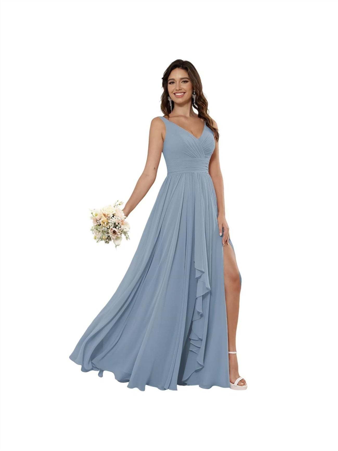 V-Neck Sleeveless Floor-Length Princess Chiffon Bridesmaid Dress in A-Line