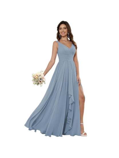 V-Neck Sleeveless Floor-Length Princess Chiffon Bridesmaid Dress in A-Line