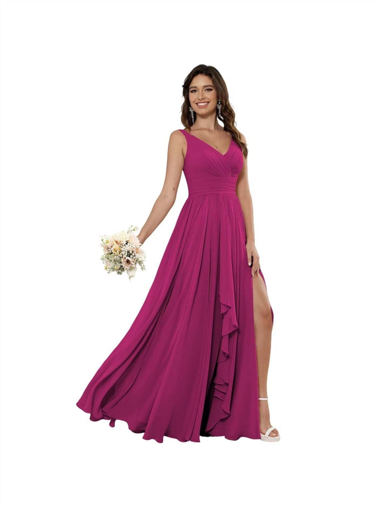 V-Neck Sleeveless Floor-Length Princess Chiffon Bridesmaid Dress in A-Line