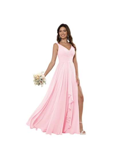 V-Neck Sleeveless Floor-Length Princess Chiffon Bridesmaid Dress in A-Line