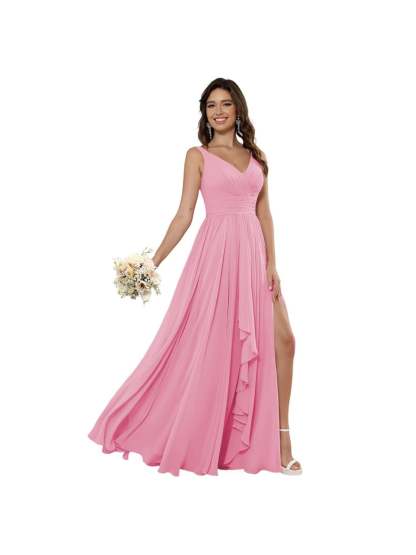 V-Neck Sleeveless Floor-Length Princess Chiffon Bridesmaid Dress in A-Line