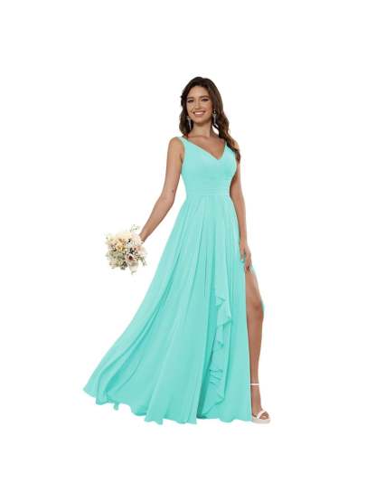 V-Neck Sleeveless Floor-Length Princess Chiffon Bridesmaid Dress in A-Line