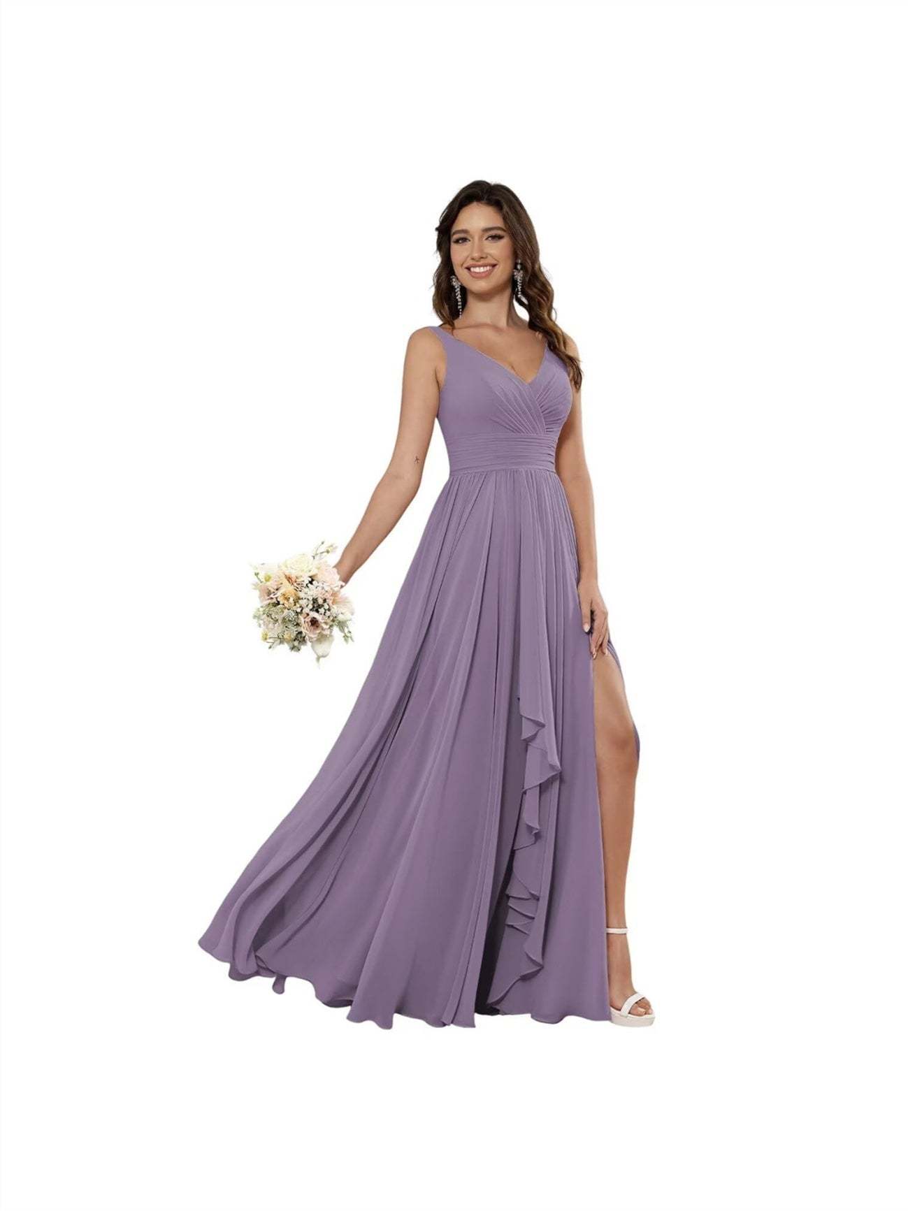V-Neck Sleeveless Floor-Length Princess Chiffon Bridesmaid Dress in A-Line
