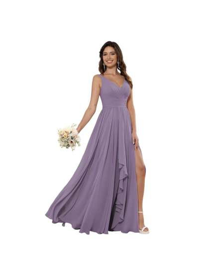 V-Neck Sleeveless Floor-Length Princess Chiffon Bridesmaid Dress in A-Line