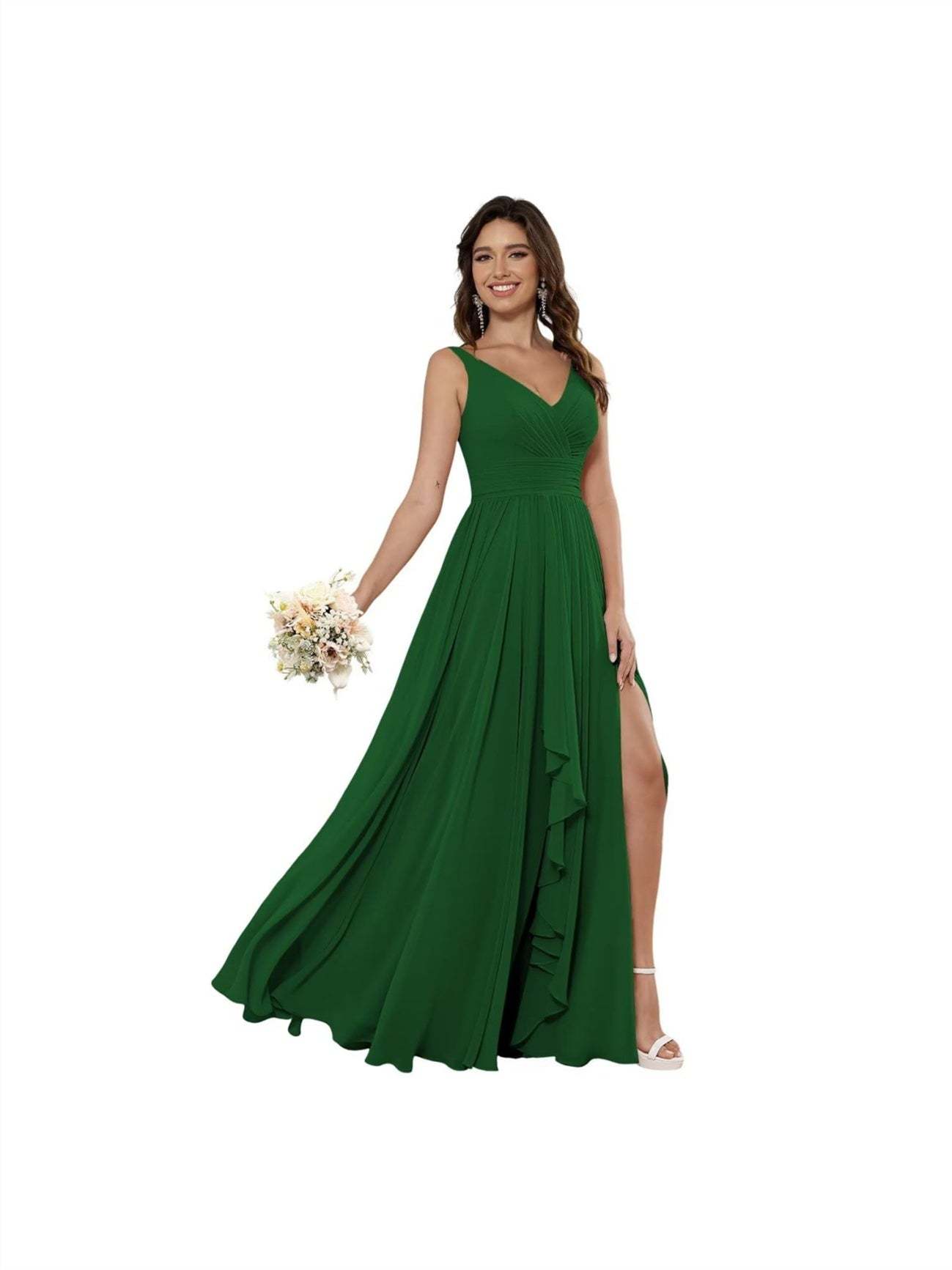 V-Neck Sleeveless Floor-Length Princess Chiffon Bridesmaid Dress in A-Line