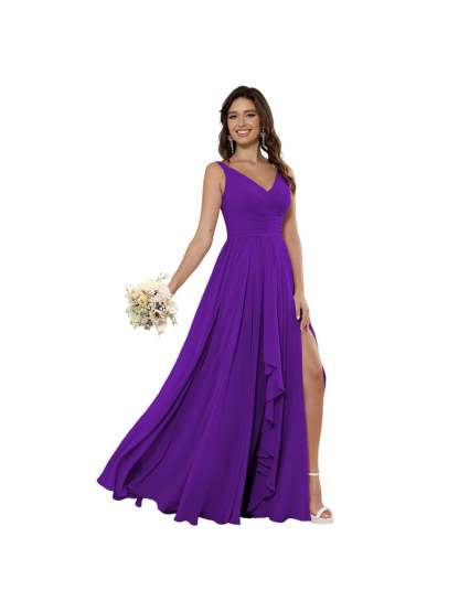 V-Neck Sleeveless Floor-Length Princess Chiffon Bridesmaid Dress in A-Line