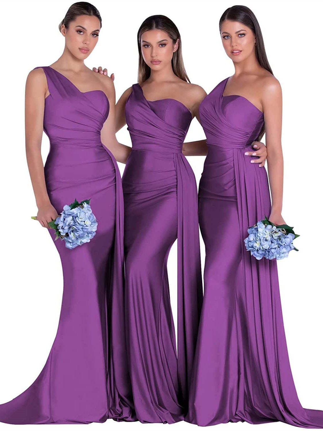 Satin One-Shoulder Floor-Length Bridesmaid Dress with Mermaid/Trumpet Silhouette