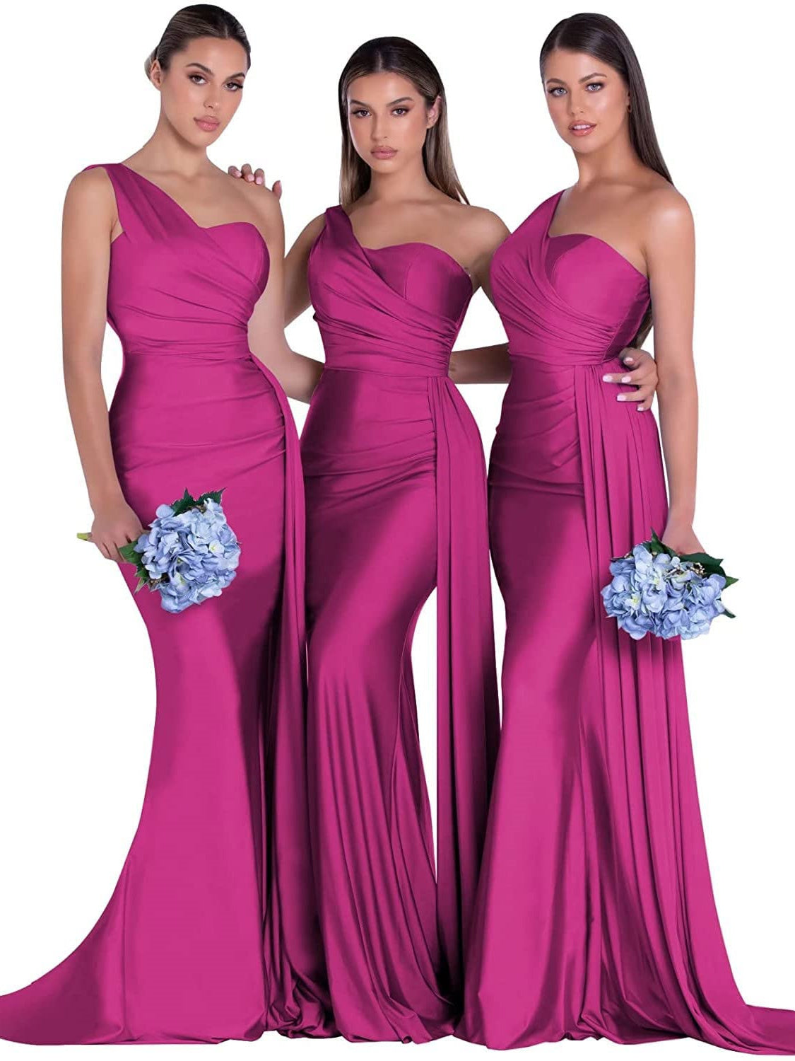 Satin One-Shoulder Floor-Length Bridesmaid Dress with Mermaid/Trumpet Silhouette
