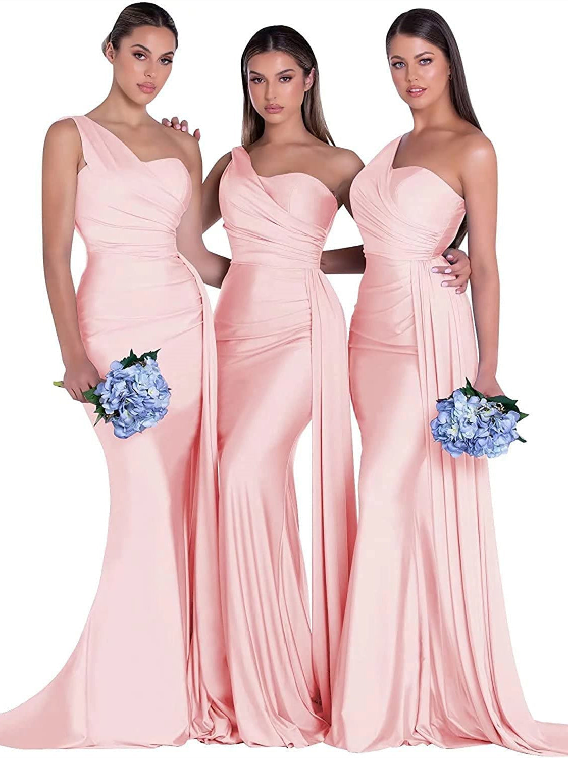 Satin One-Shoulder Floor-Length Bridesmaid Dress with Mermaid/Trumpet Silhouette