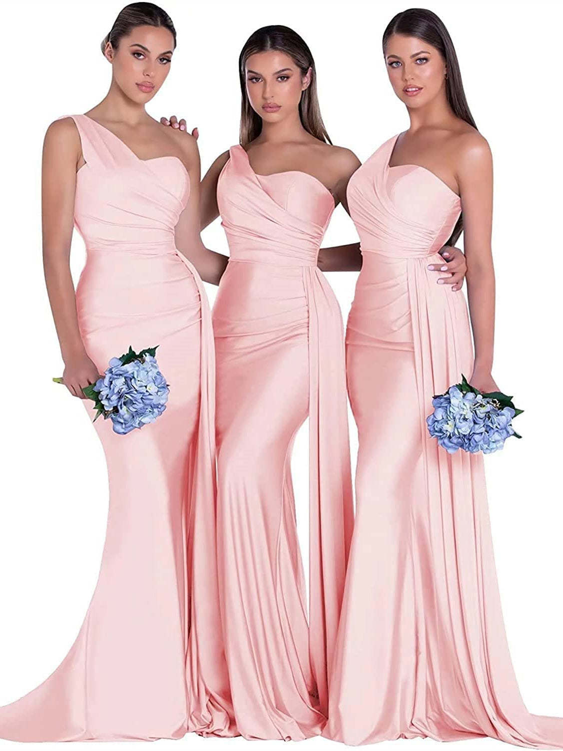 Satin One-Shoulder Floor-Length Bridesmaid Dress with Mermaid/Trumpet Silhouette