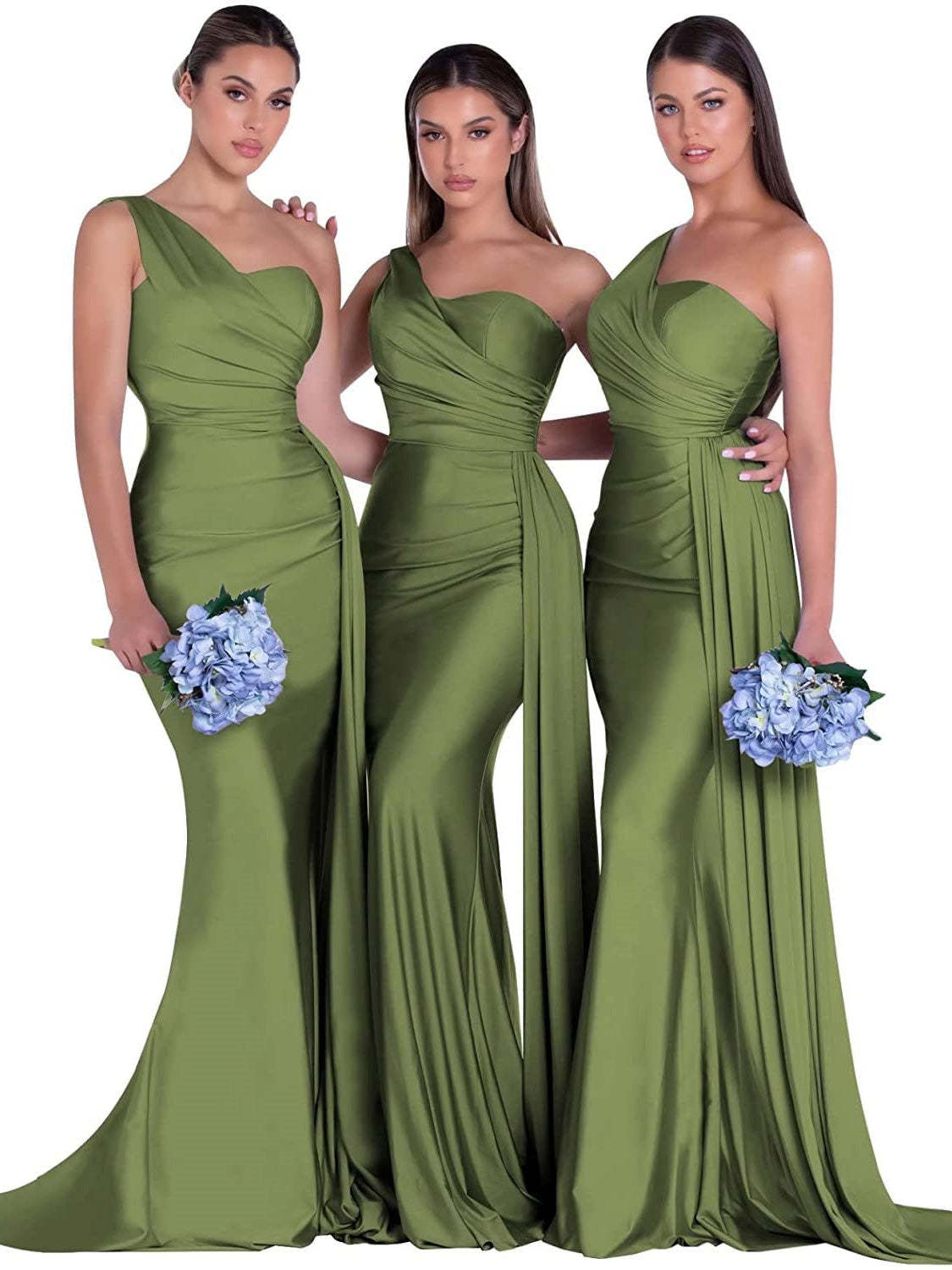 Satin One-Shoulder Floor-Length Bridesmaid Dress with Mermaid/Trumpet Silhouette