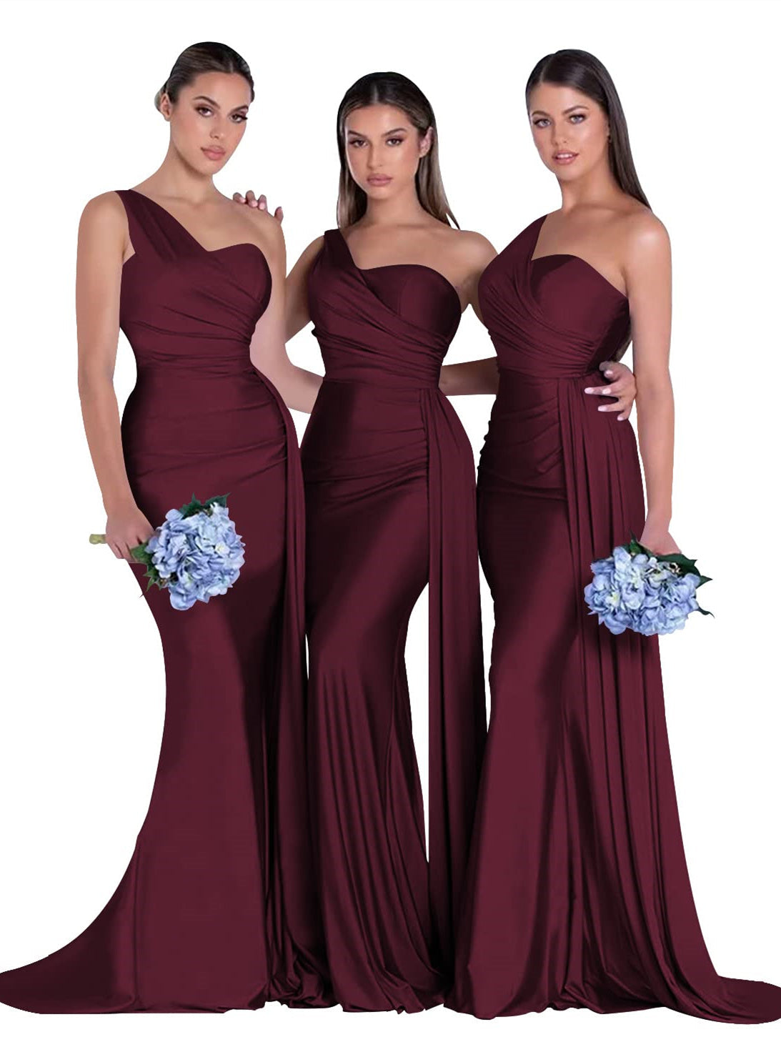 Satin One-Shoulder Floor-Length Bridesmaid Dress with Mermaid/Trumpet Silhouette