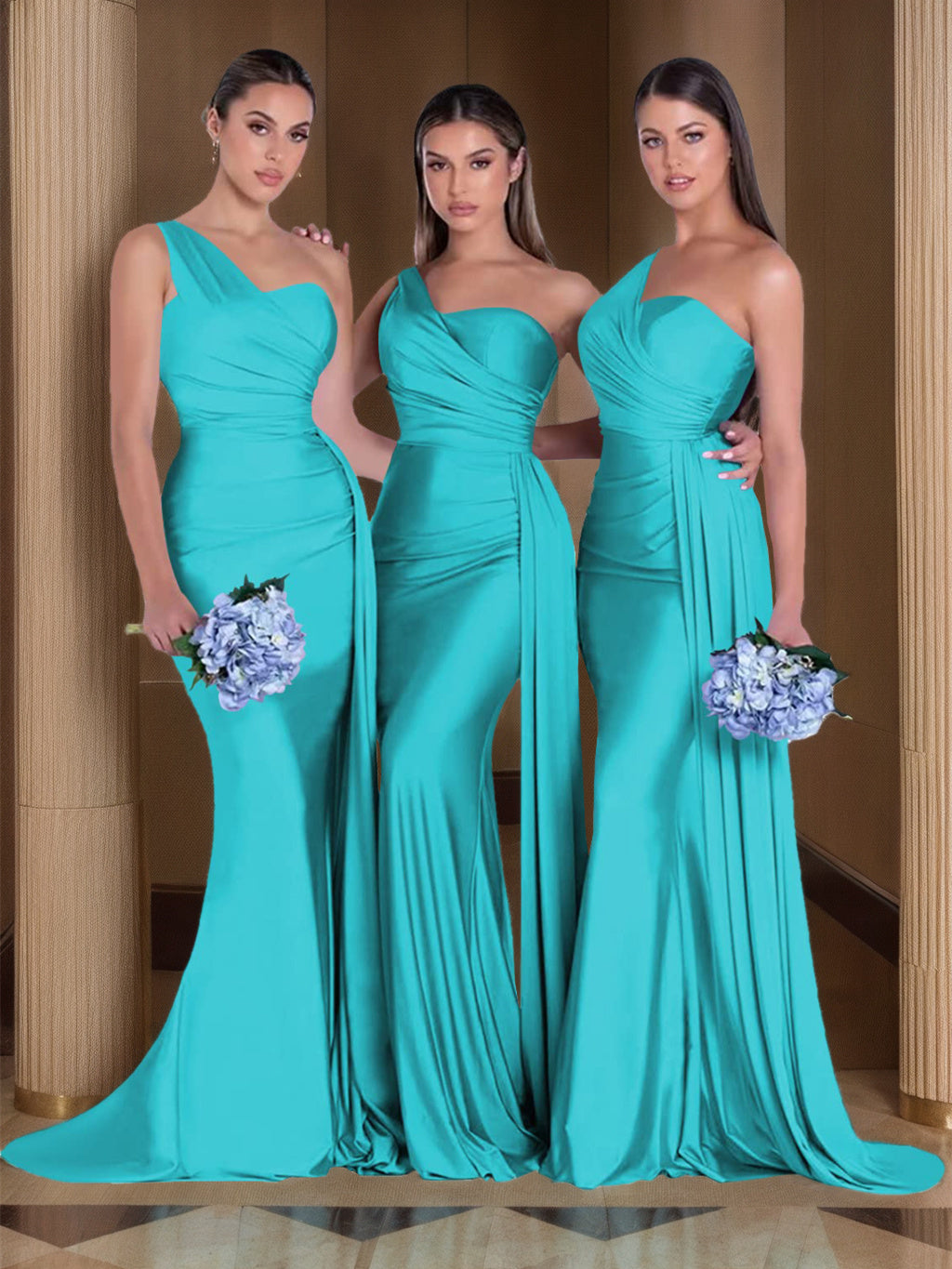 Satin One-Shoulder Floor-Length Bridesmaid Dress with Mermaid/Trumpet Silhouette