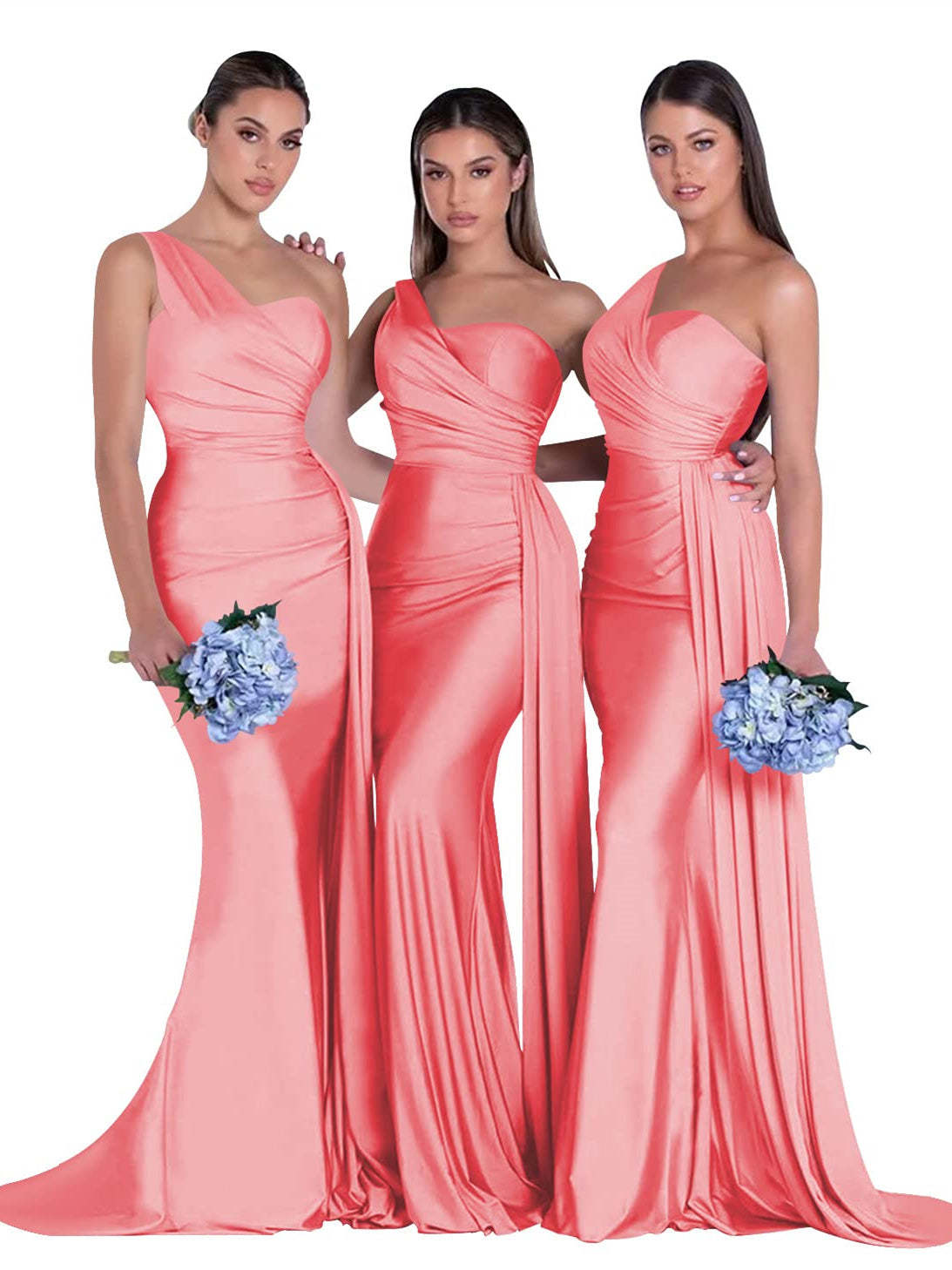 Satin One-Shoulder Floor-Length Bridesmaid Dress with Mermaid/Trumpet Silhouette