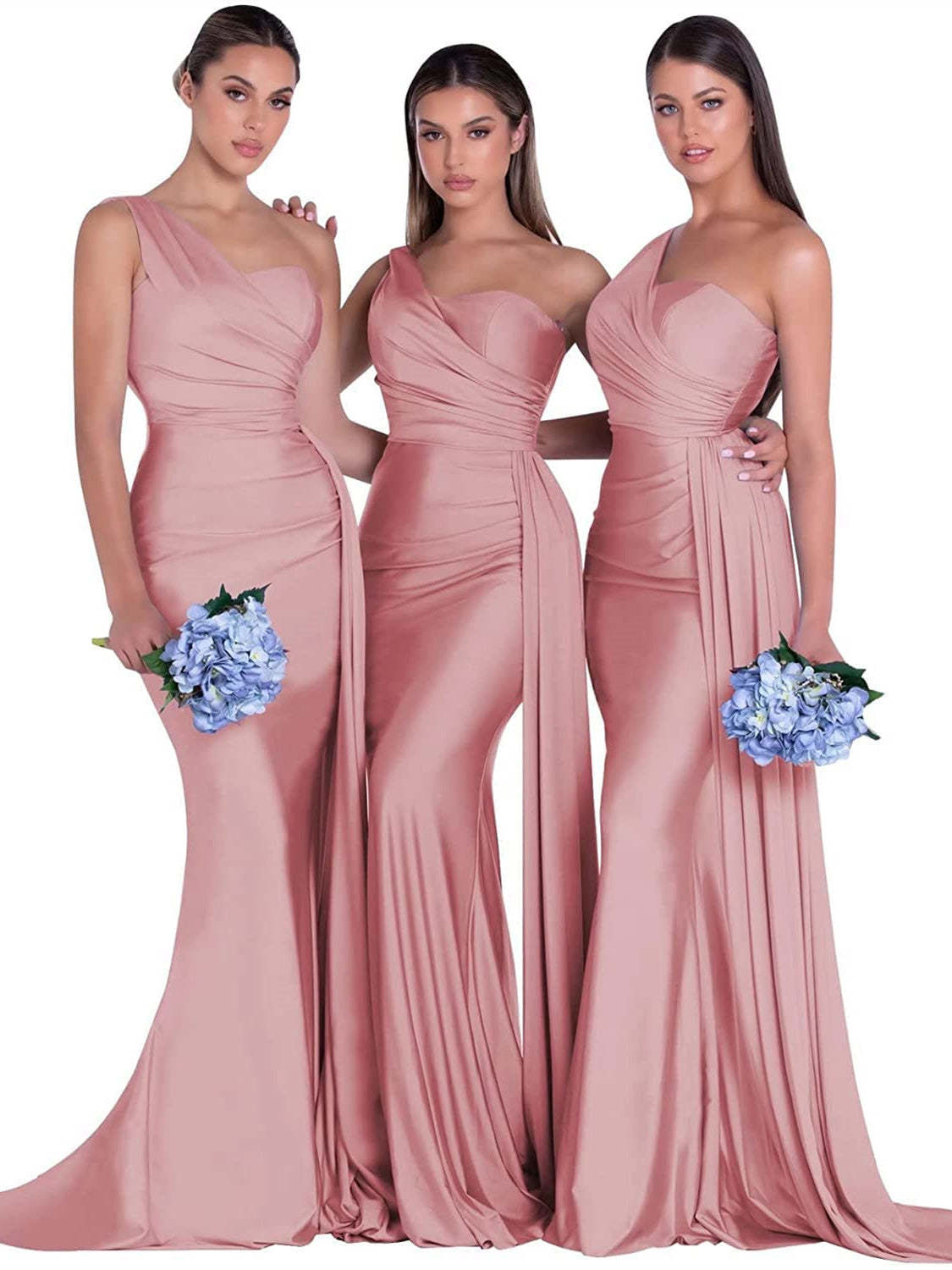 Satin One-Shoulder Floor-Length Bridesmaid Dress with Mermaid/Trumpet Silhouette
