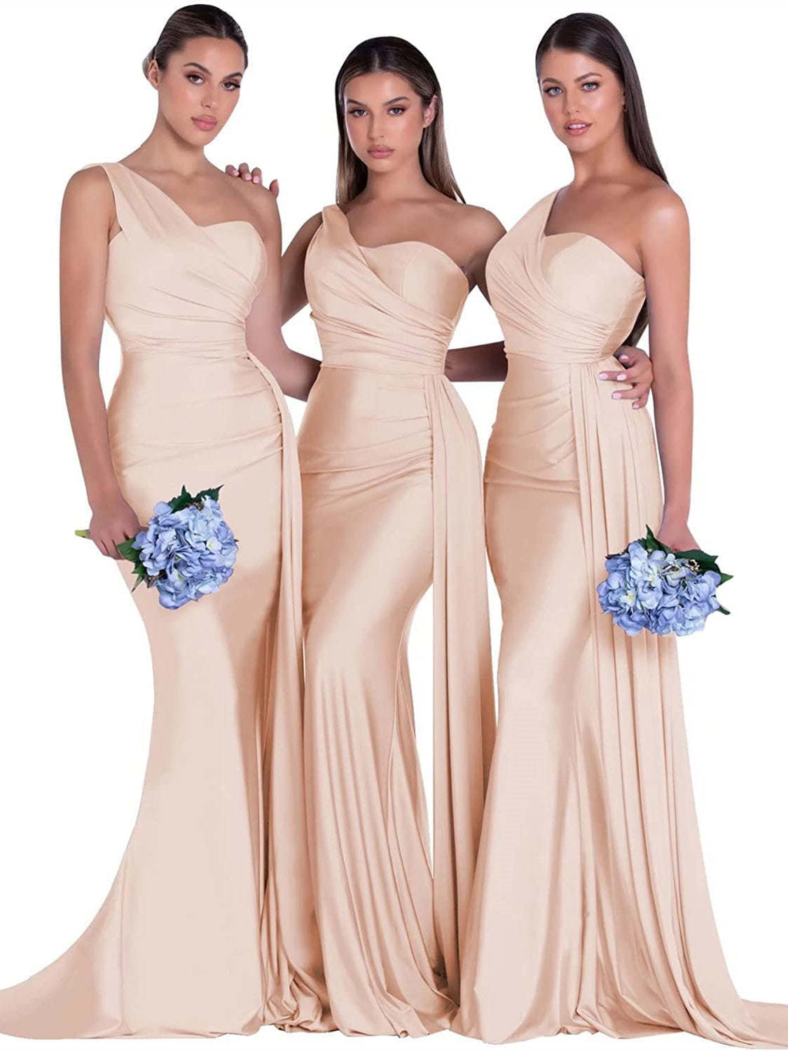 Satin One-Shoulder Floor-Length Bridesmaid Dress with Mermaid/Trumpet Silhouette