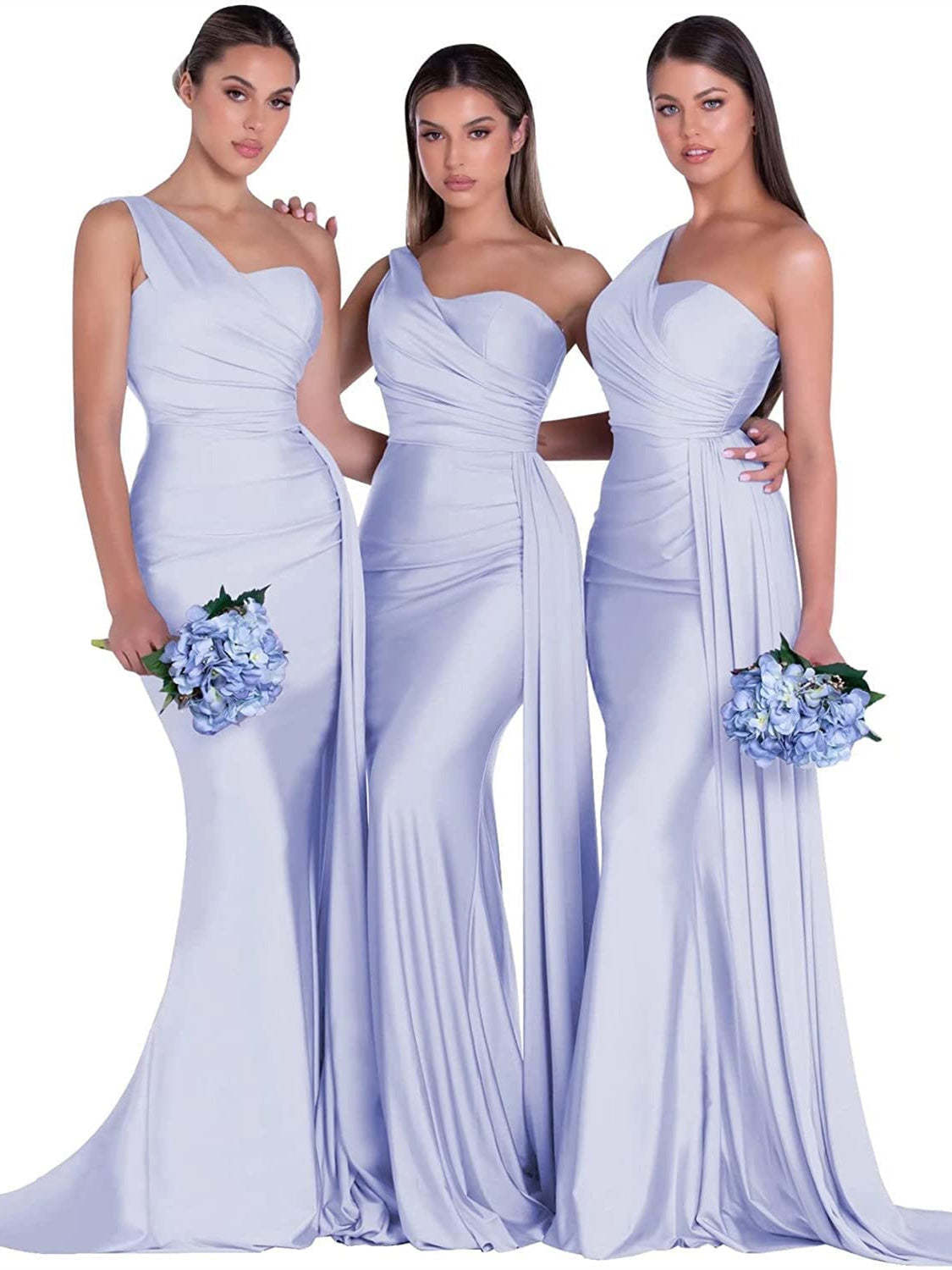 Satin One-Shoulder Floor-Length Bridesmaid Dress with Mermaid/Trumpet Silhouette