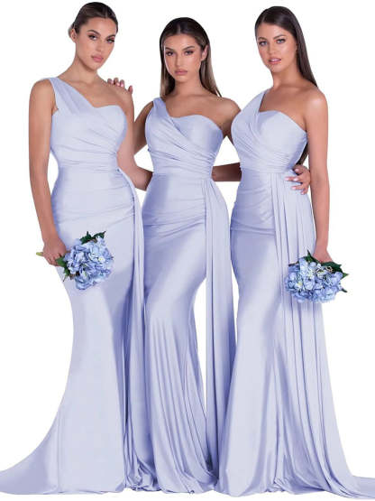 Satin One-Shoulder Floor-Length Bridesmaid Dress with Mermaid/Trumpet Silhouette