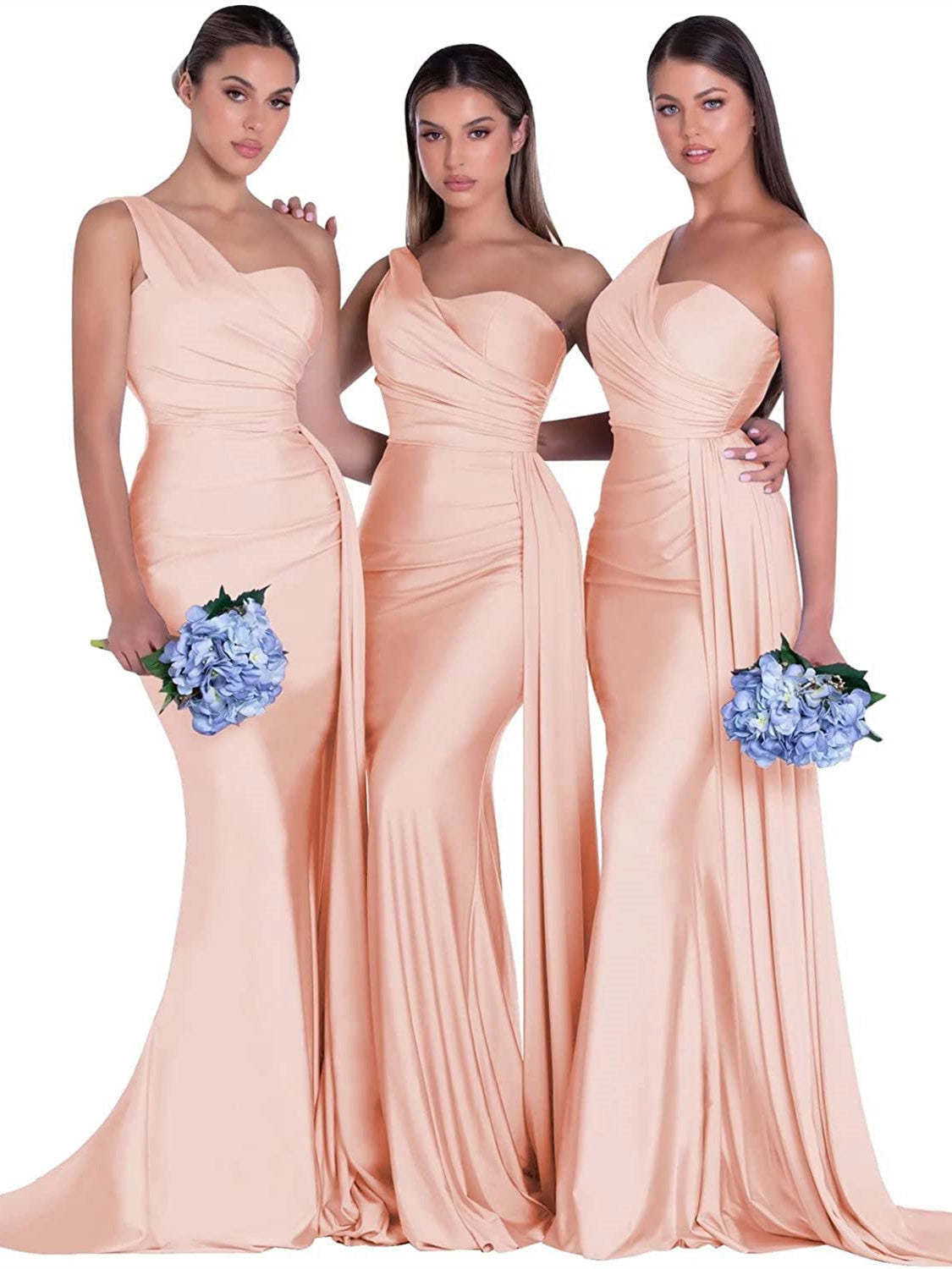 Satin One-Shoulder Floor-Length Bridesmaid Dress with Mermaid/Trumpet Silhouette