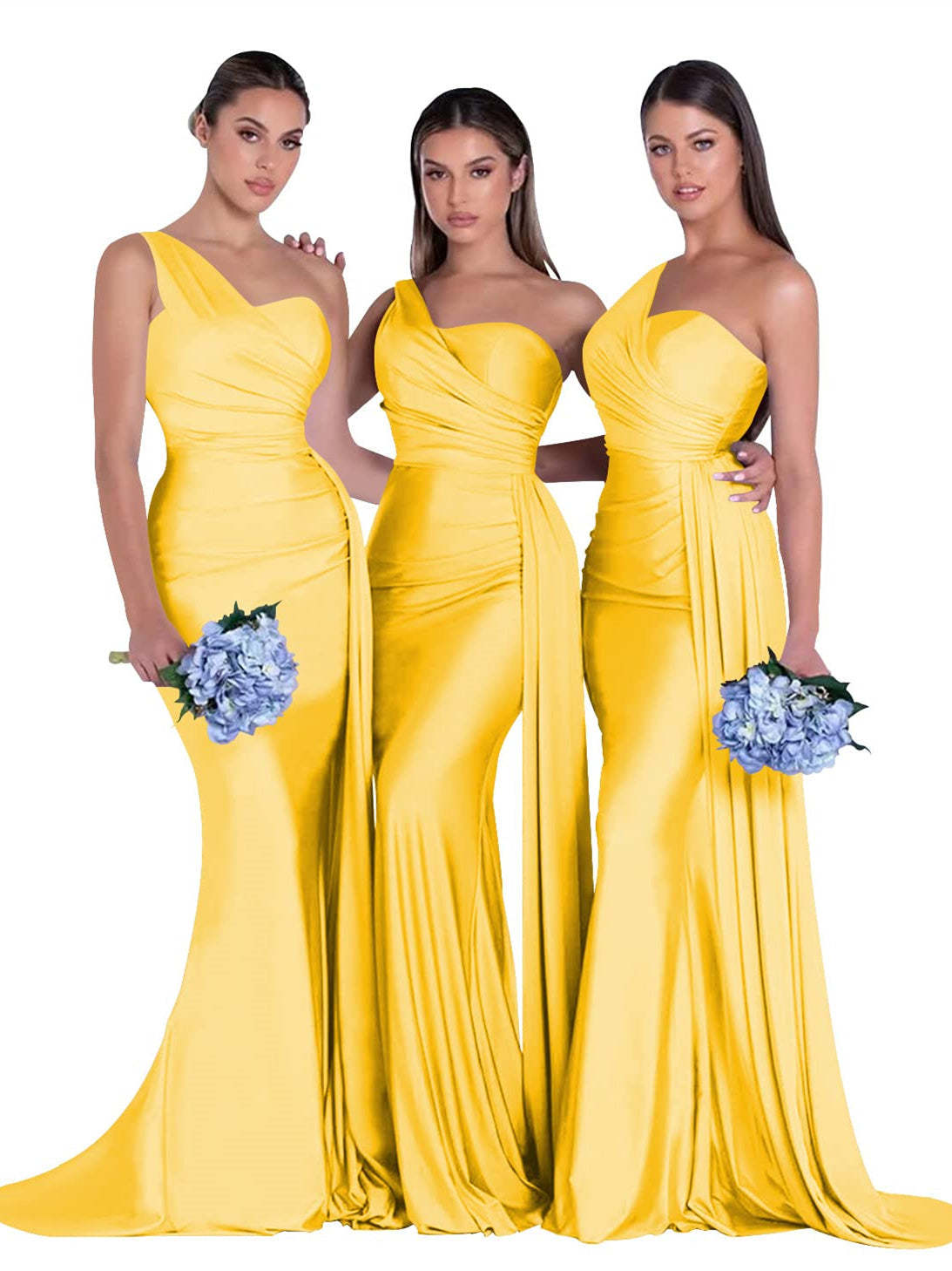 Satin One-Shoulder Floor-Length Bridesmaid Dress with Mermaid/Trumpet Silhouette
