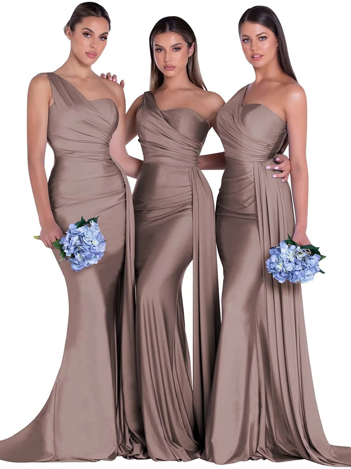 Satin One-Shoulder Floor-Length Bridesmaid Dress with Mermaid/Trumpet Silhouette