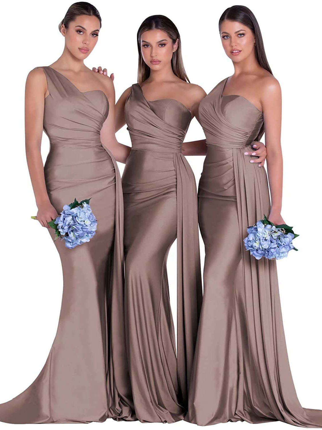 Satin One-Shoulder Floor-Length Bridesmaid Dress with Mermaid/Trumpet Silhouette