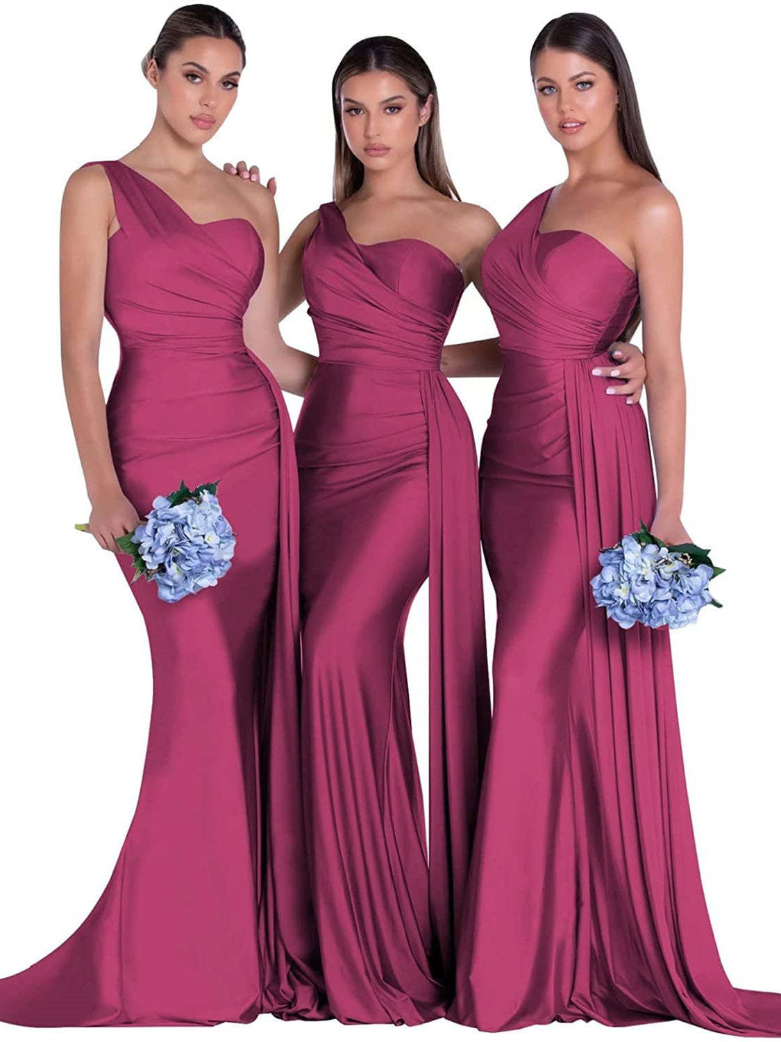 Satin One-Shoulder Floor-Length Bridesmaid Dress with Mermaid/Trumpet Silhouette