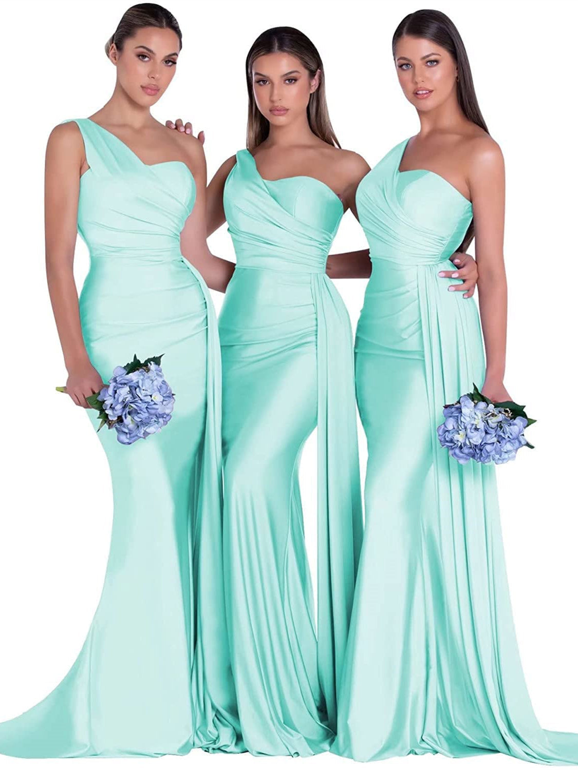 Satin One-Shoulder Floor-Length Bridesmaid Dress with Mermaid/Trumpet Silhouette
