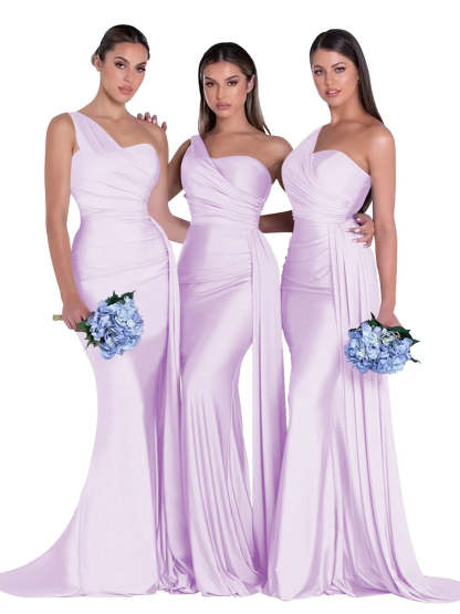 Satin One-Shoulder Floor-Length Bridesmaid Dress with Mermaid/Trumpet Silhouette