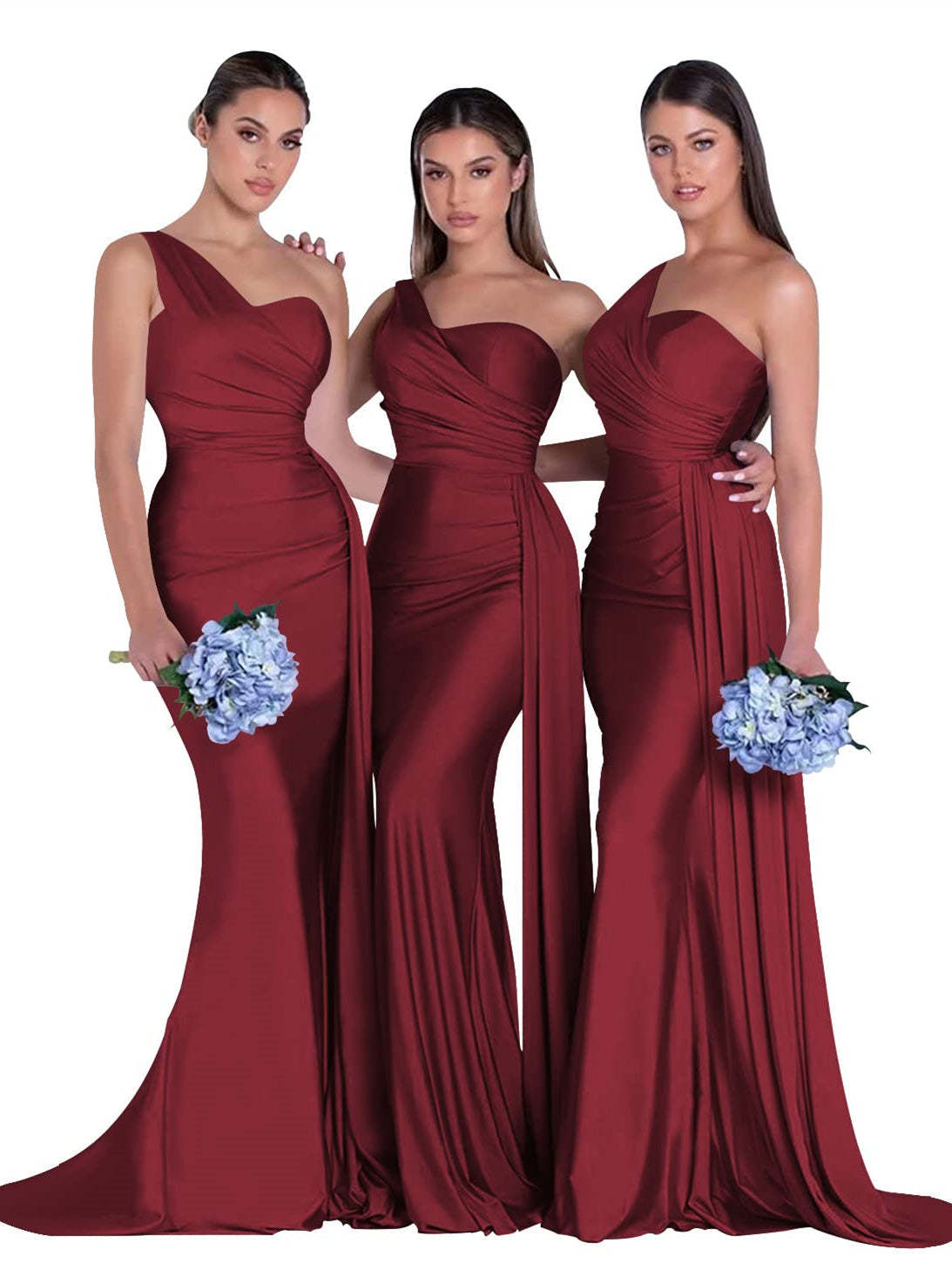Satin One-Shoulder Floor-Length Bridesmaid Dress with Mermaid/Trumpet Silhouette