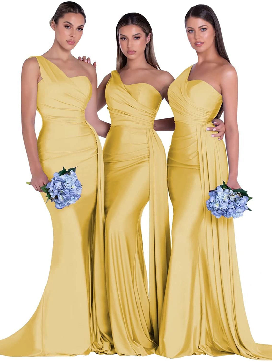 Satin One-Shoulder Floor-Length Bridesmaid Dress with Mermaid/Trumpet Silhouette