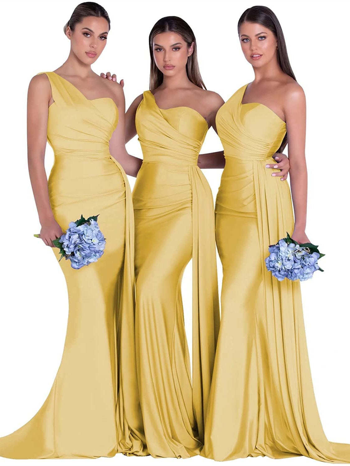 Satin One-Shoulder Floor-Length Bridesmaid Dress with Mermaid/Trumpet Silhouette