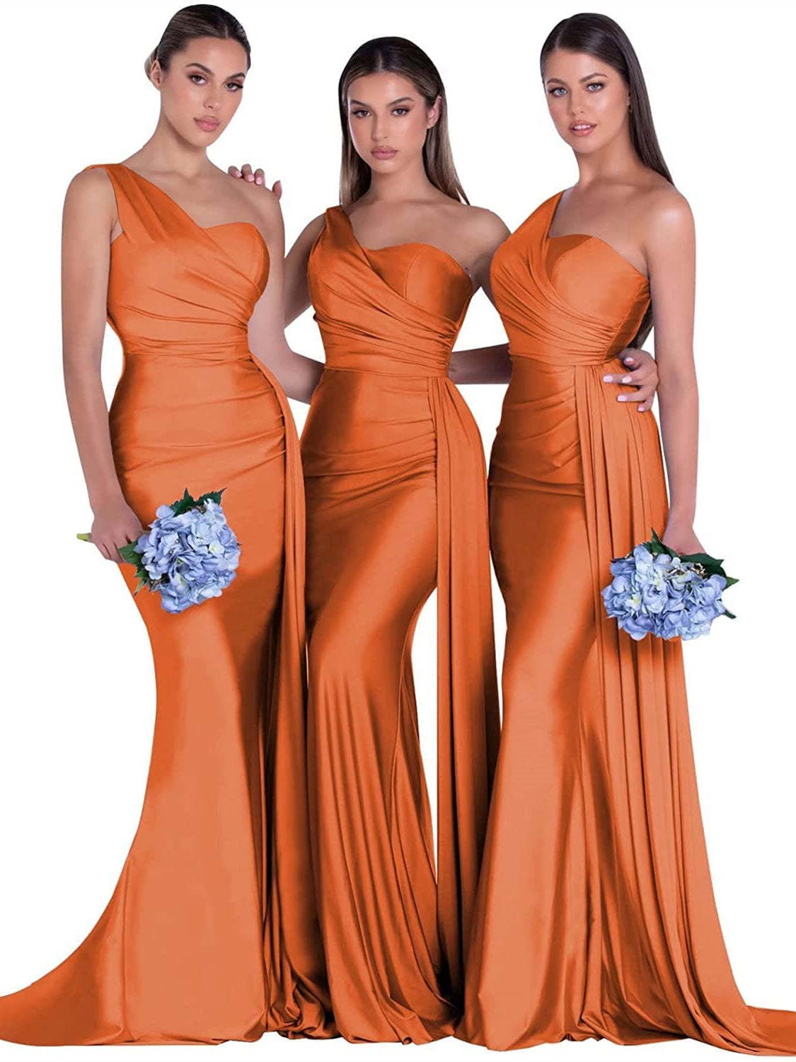 Satin One-Shoulder Floor-Length Bridesmaid Dress with Mermaid/Trumpet Silhouette