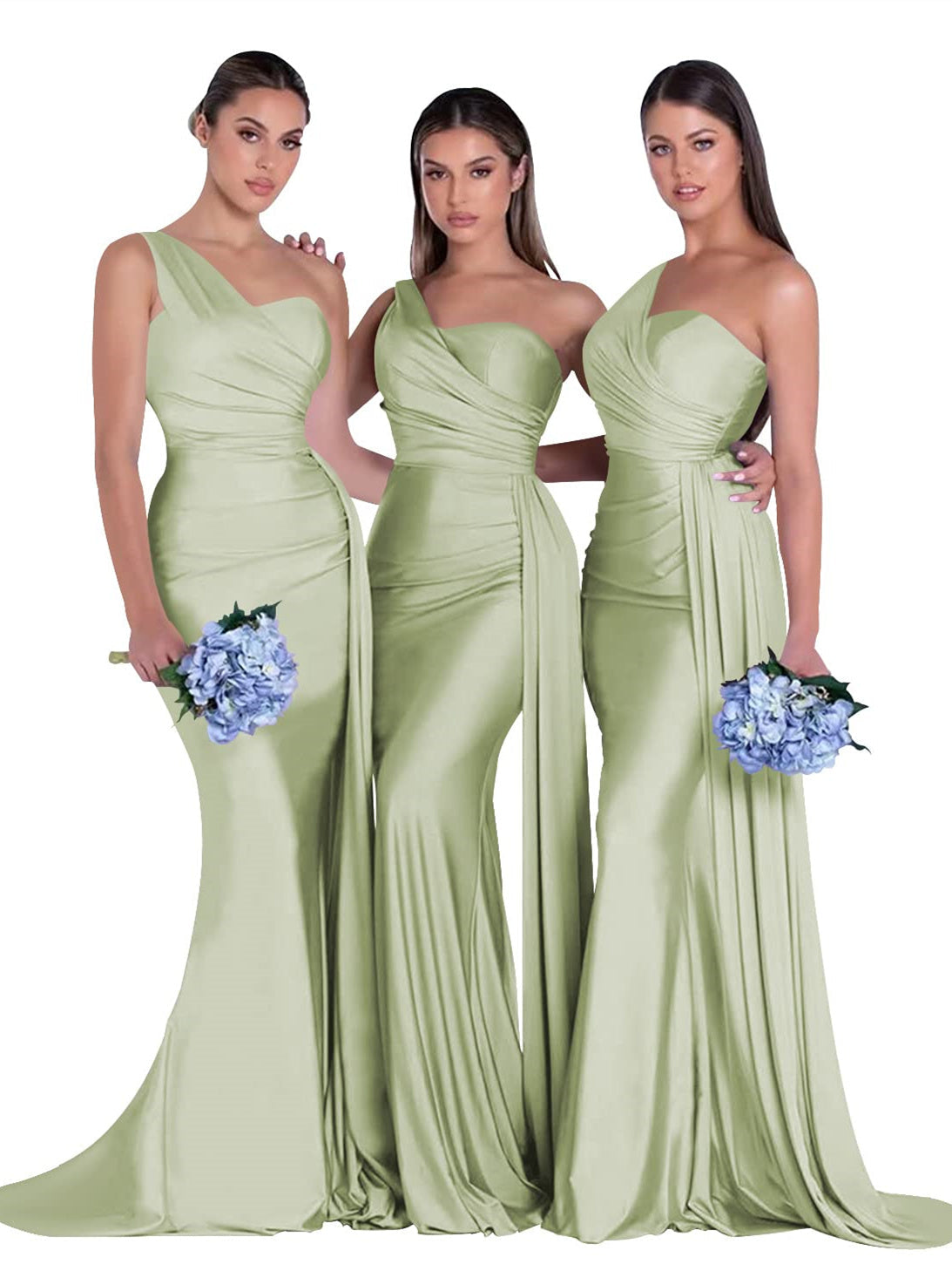 Satin One-Shoulder Floor-Length Bridesmaid Dress with Mermaid/Trumpet Silhouette