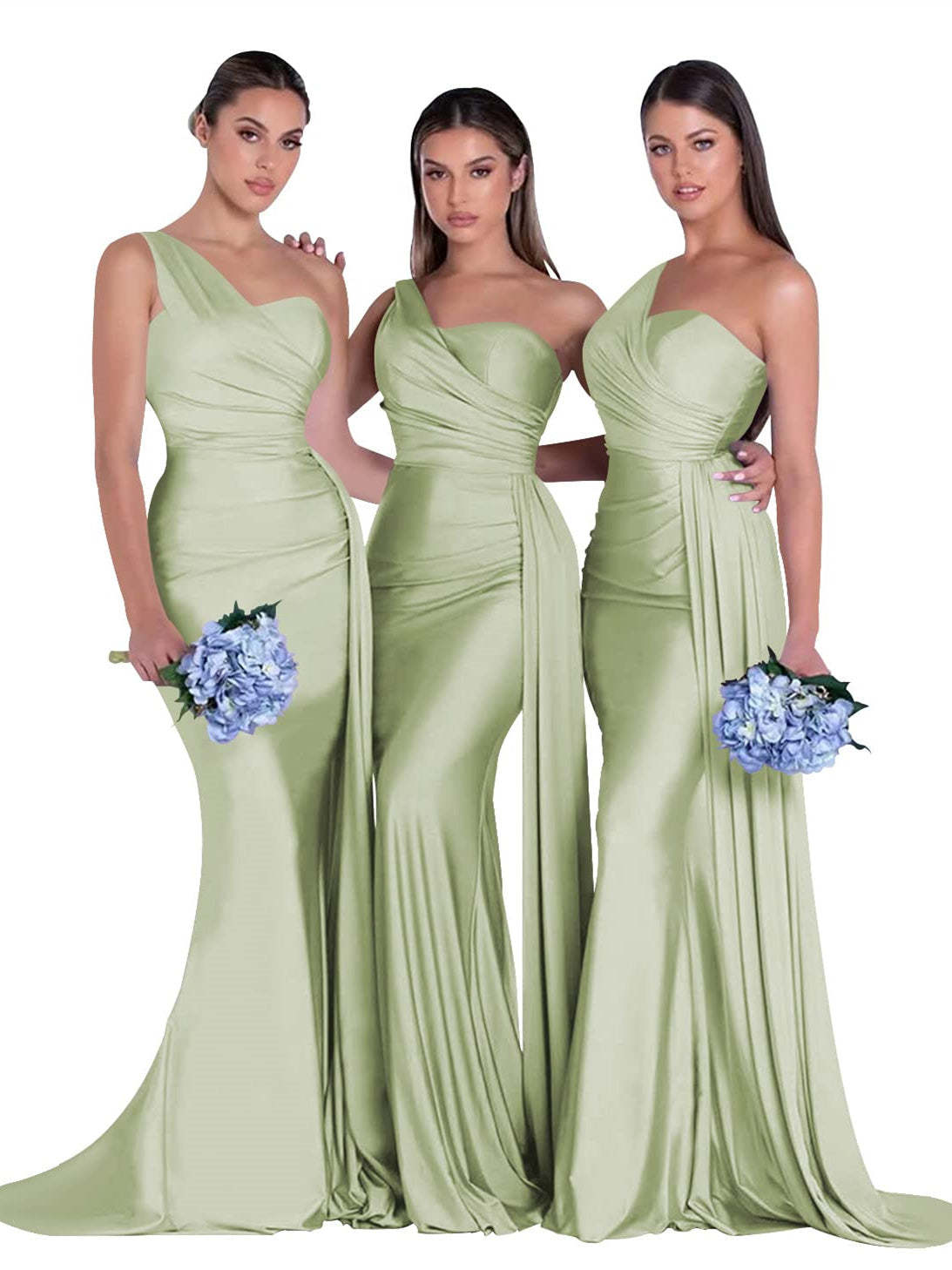 Satin One-Shoulder Floor-Length Bridesmaid Dress with Mermaid/Trumpet Silhouette