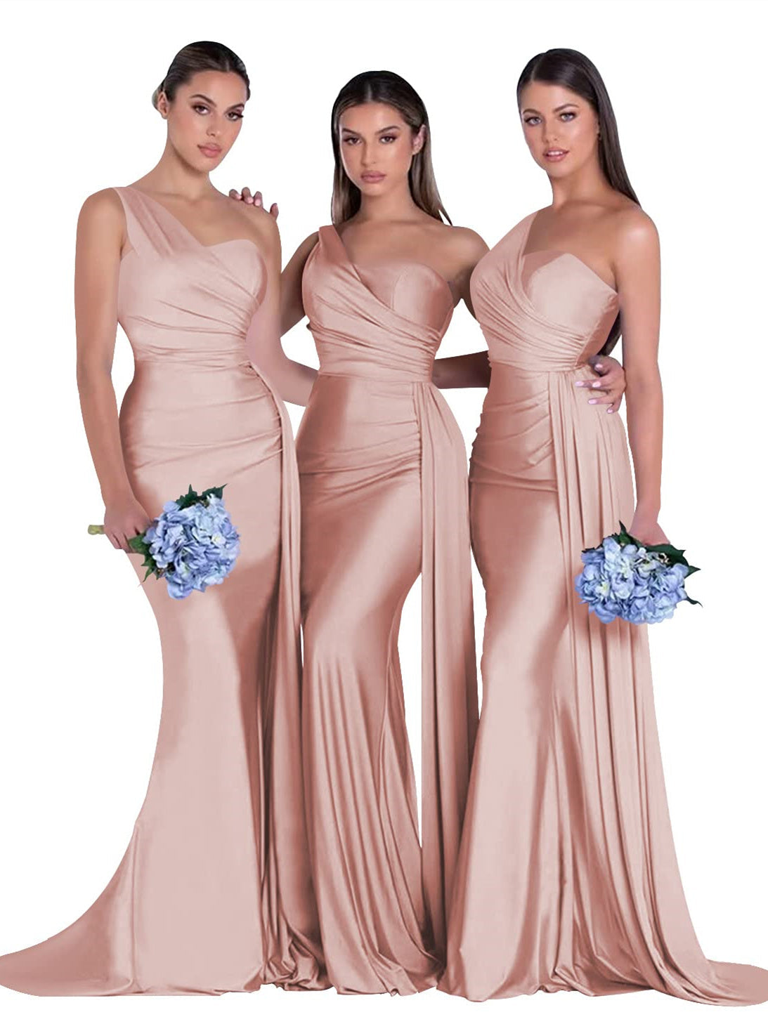 Satin One-Shoulder Floor-Length Bridesmaid Dress with Mermaid/Trumpet Silhouette