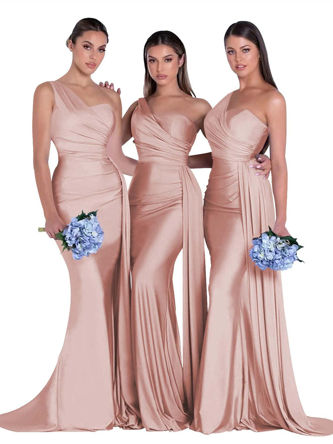 Satin One-Shoulder Floor-Length Bridesmaid Dress with Mermaid/Trumpet Silhouette