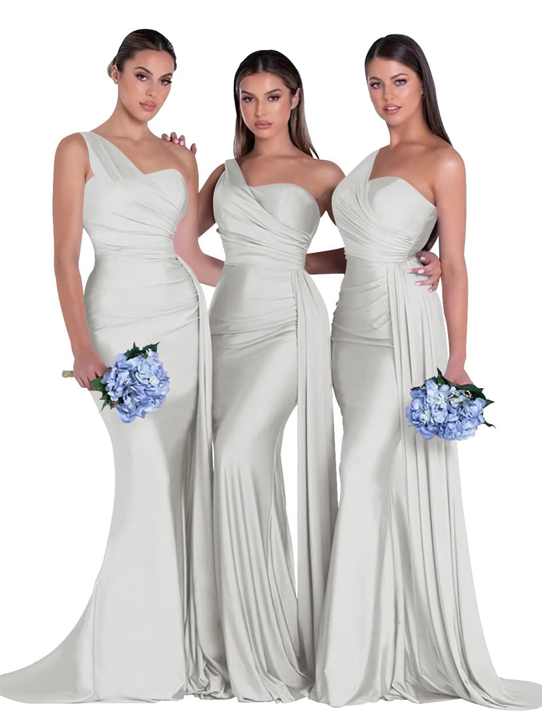 Satin One-Shoulder Floor-Length Bridesmaid Dress with Mermaid/Trumpet Silhouette