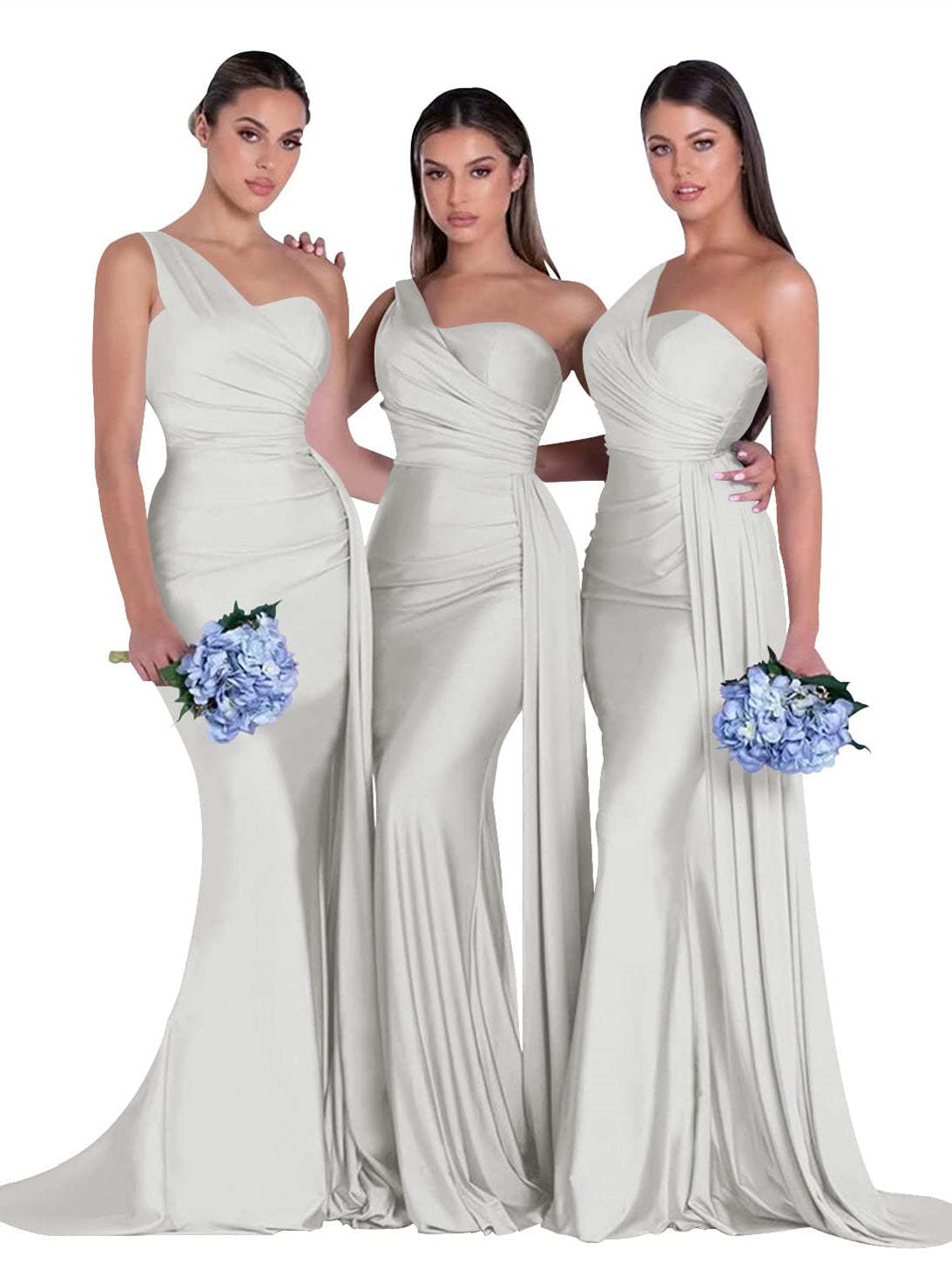 Satin One-Shoulder Floor-Length Bridesmaid Dress with Mermaid/Trumpet Silhouette