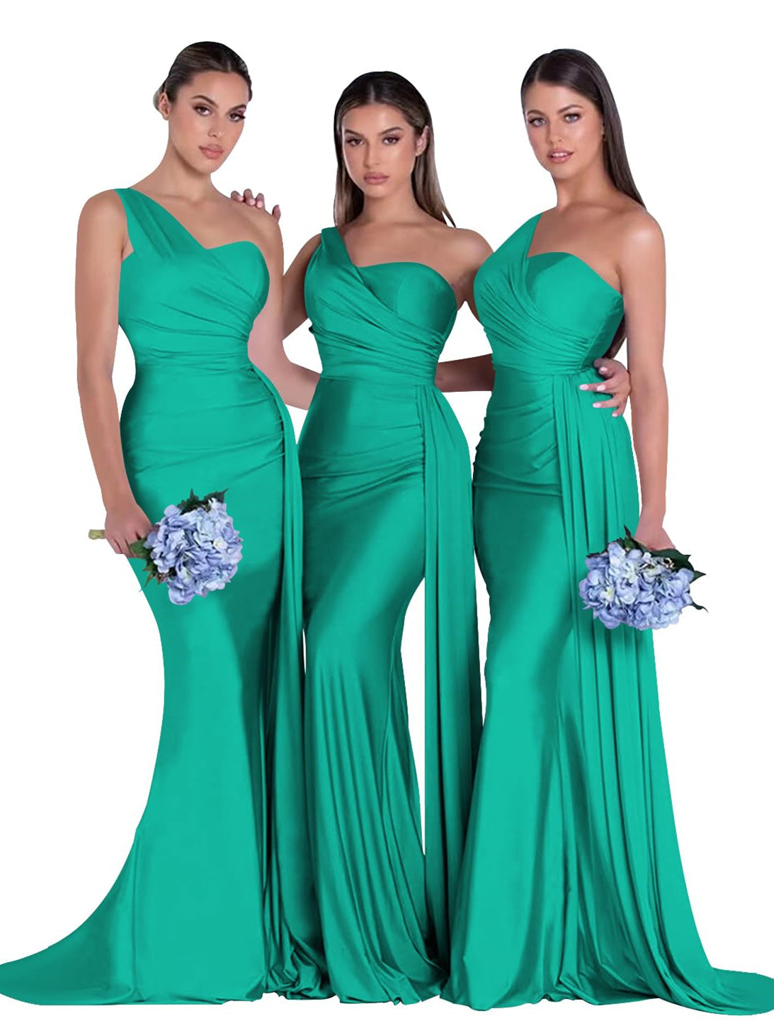 Satin One-Shoulder Floor-Length Bridesmaid Dress with Mermaid/Trumpet Silhouette