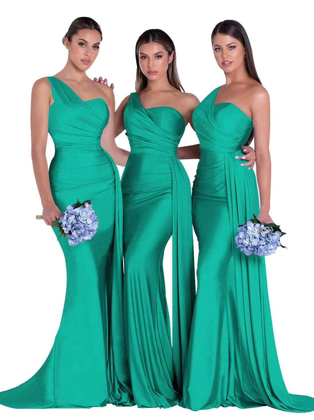 Satin One-Shoulder Floor-Length Bridesmaid Dress with Mermaid/Trumpet Silhouette