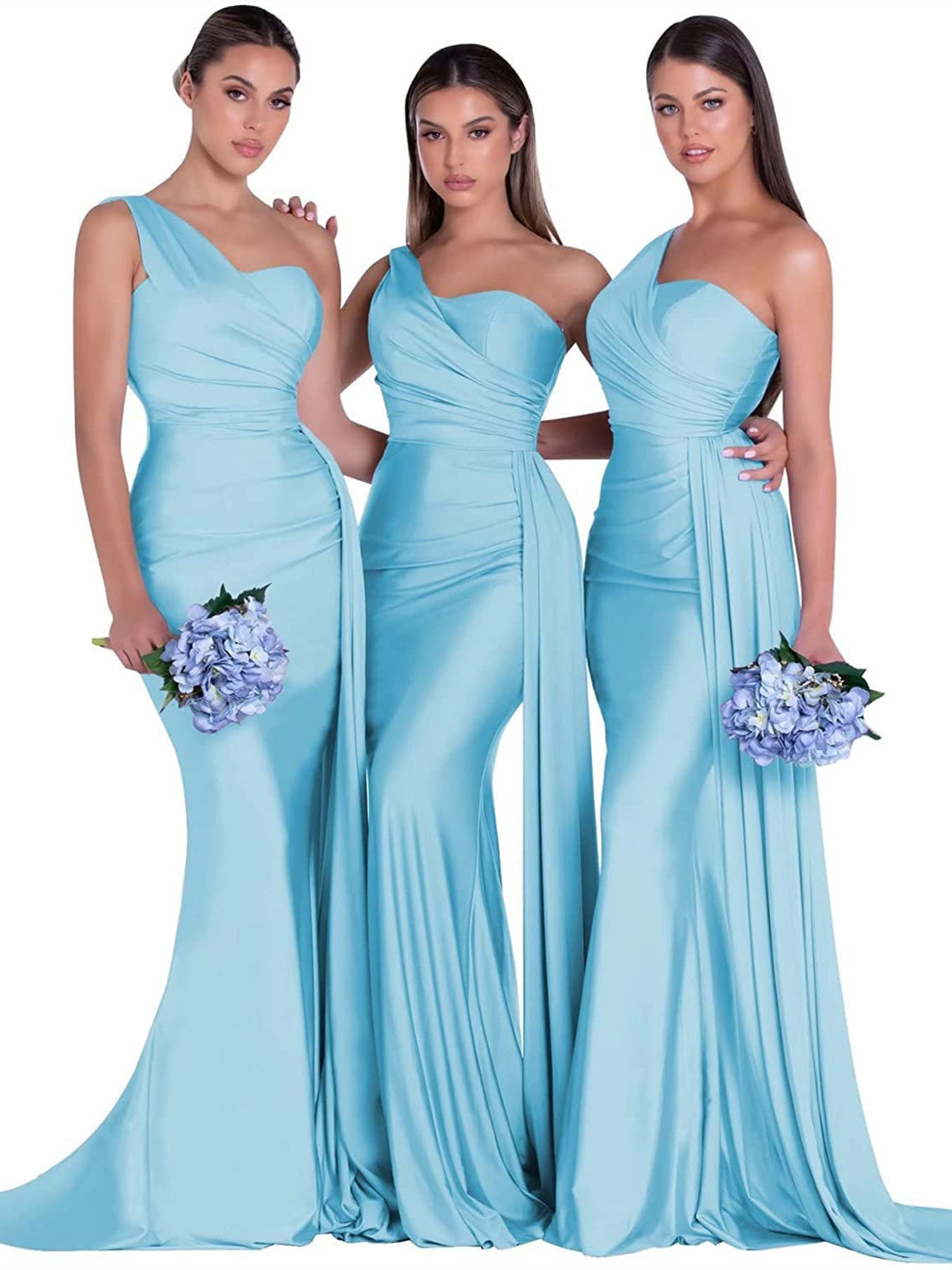 Satin One-Shoulder Floor-Length Bridesmaid Dress with Mermaid/Trumpet Silhouette