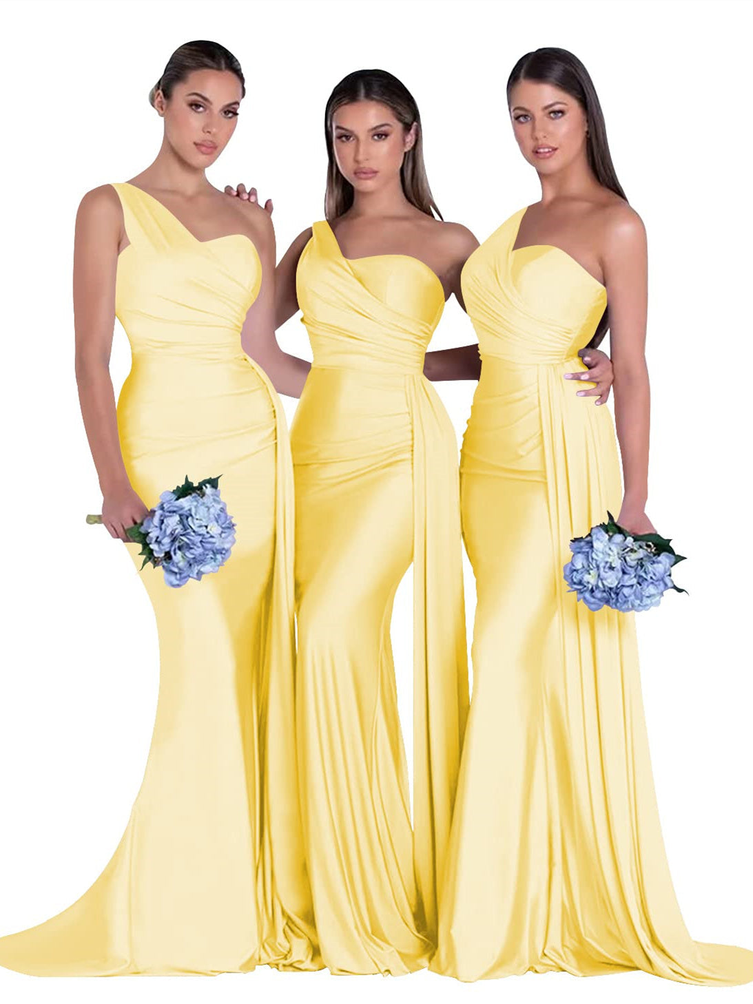 Satin One-Shoulder Floor-Length Bridesmaid Dress with Mermaid/Trumpet Silhouette